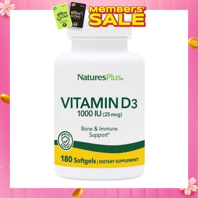 NATURE'S PLUS Dietary Supplement Vitamin D3 1000IU Softgels Gluten Free with Bioavailable D3 Active Form 180s