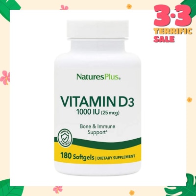 NATURE'S PLUS Dietary Supplement Vitamin D3 1000IU Softgels Gluten Free with Bioavailable D3 Active Form 180s