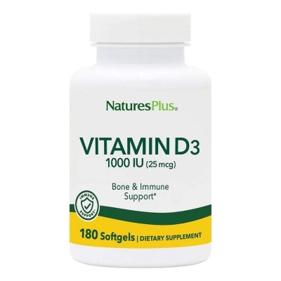 NATURE'S PLUS Dietary Supplement Vitamin D3 1000IU Softgels Gluten Free with Bioavailable D3 Active Form 180s