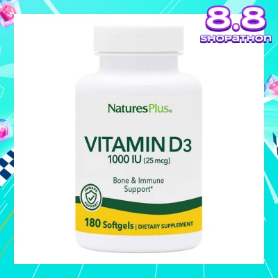 NATURE'S PLUS Dietary Supplement Vitamin D3 1000IU Softgels Gluten Free with Bioavailable D3 Active Form 180s