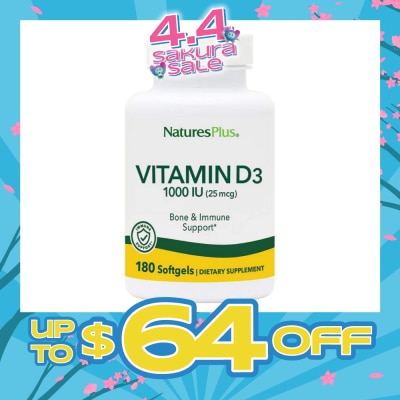 NATURE'S PLUS - Dietary Supplement Vitamin D3 1000IU Softgels Gluten Free with Bioavailable D3 Active Form 180s