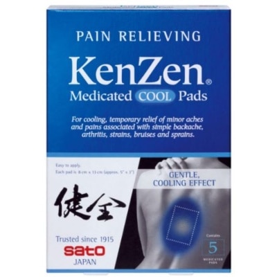 KENZEN Medicated Cool Pad (Temporary Relief Minor Aches & Pain) 5s