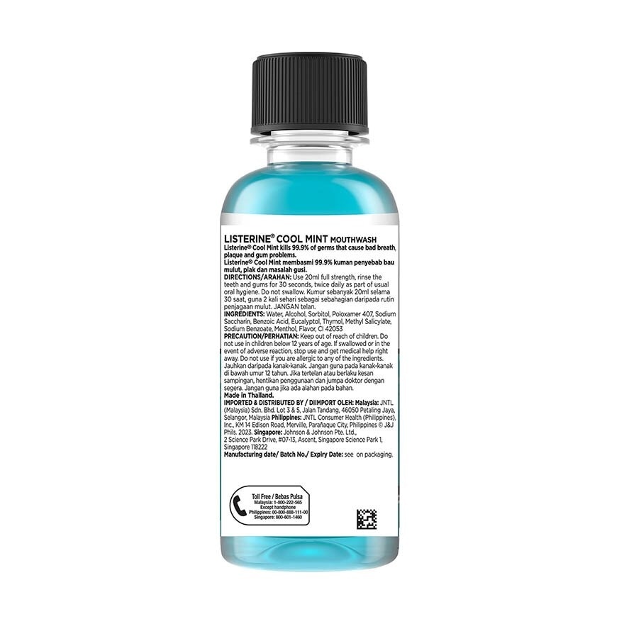 Mouthwash Cool Mint With 4 Essential Oils (Kills 99.9% Germs That Causes Bad Breath) 100ml