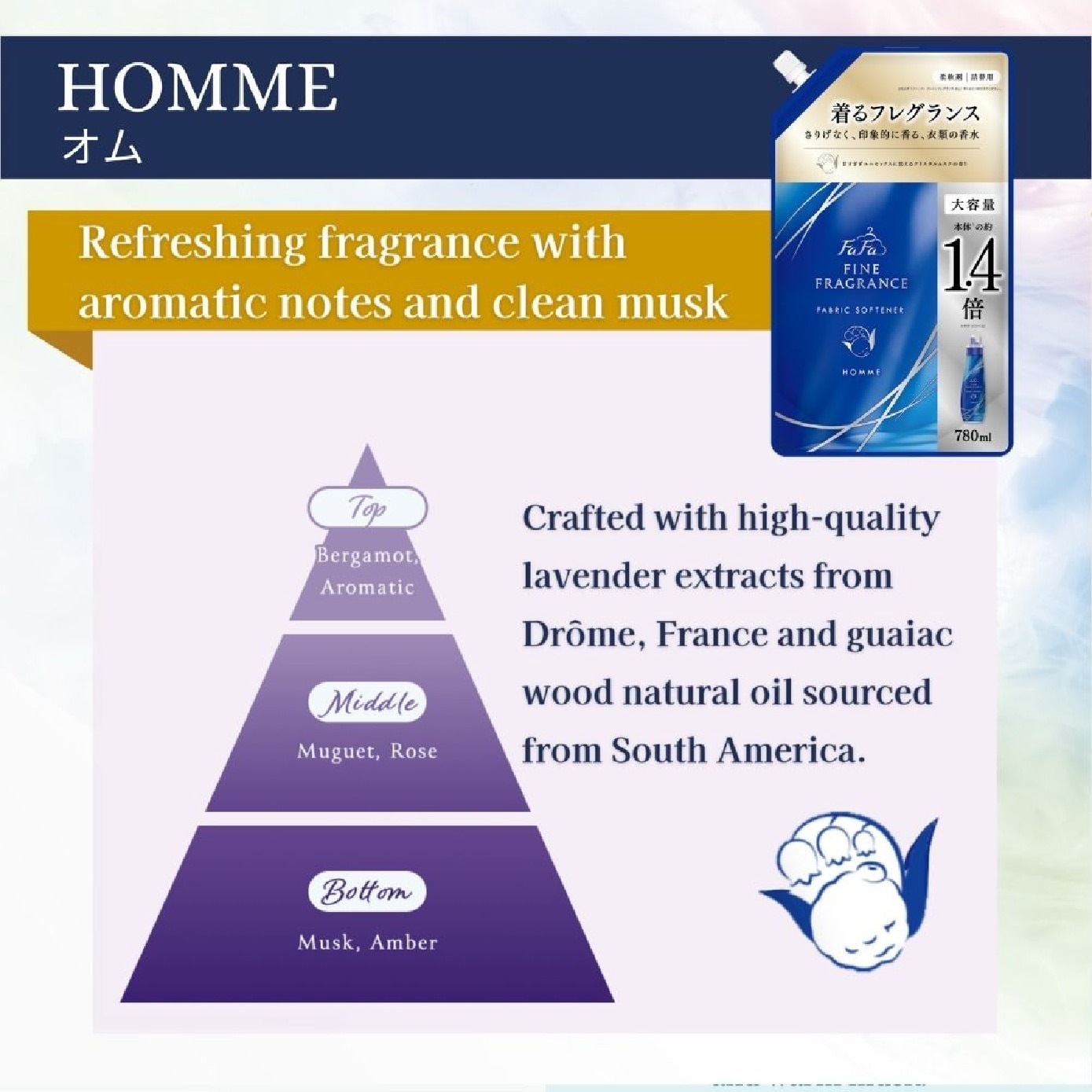 Fine Fragrance Fabric Softener Homme Refill Pack 780ml image
