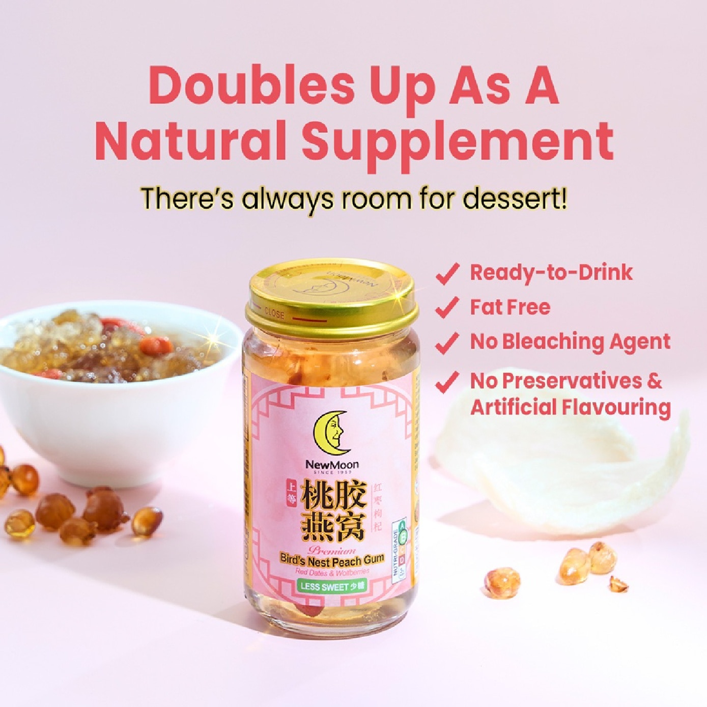 Premium Bird's Nest Peach Gums with Red Dates & Wolfberries Less Sweet 150g x 6s image