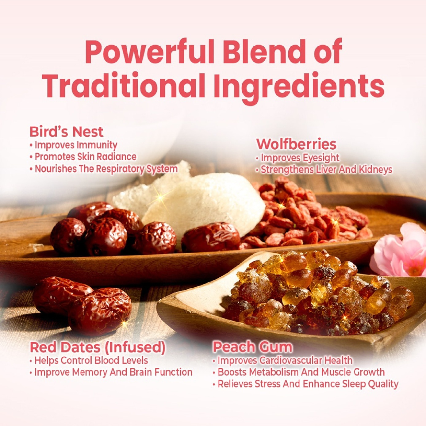 Premium Bird's Nest Peach Gums with Red Dates & Wolfberries Less Sweet 150g x 6s image