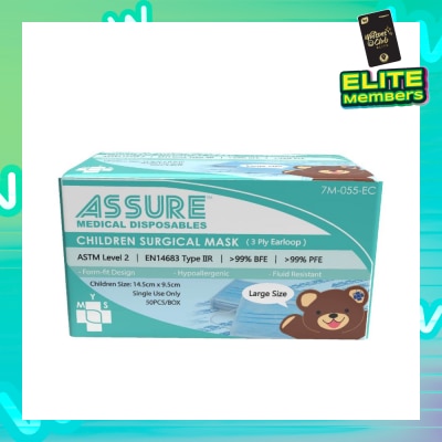 ASSURE 3ply Surgical Disposable Face Mask Earloop For Children/Kids (BFE >99% + PFE >99%) 50s