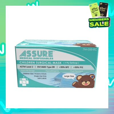 ASSURE 3ply Surgical Disposable Face Mask Earloop For Children/Kids (BFE >99% + PFE >99%) 50s