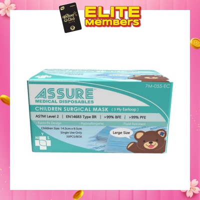 ASSURE 3ply Surgical Disposable Face Mask Earloop For Children/Kids (BFE >99% + PFE >99%) 50s