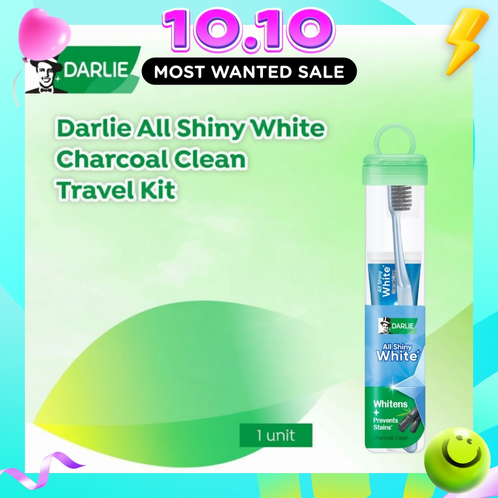 All Shiny Charcoal Clean Whitening Toothpaste Travel Kit consists of All Shiny White Charcoal Clean Toothpaste 1s + Toothbrush 1s image