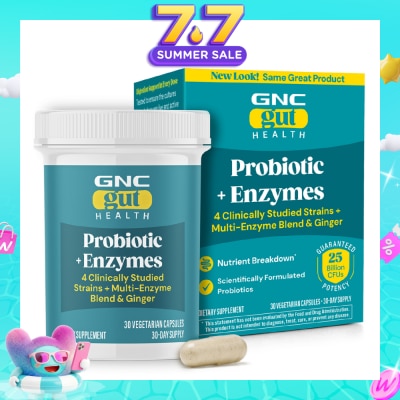 GNC - Gut Health Probiotic Plus Enzymes 25B CFU Vegetarian Capsule 30s