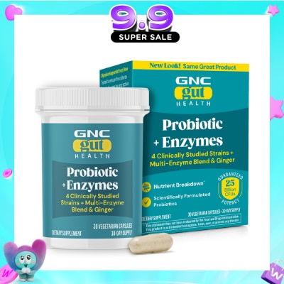 GNC - Gut Health Probiotic Plus Enzymes 25B CFU Vegetarian Capsule 30s (Expiry: Jul`2027) image