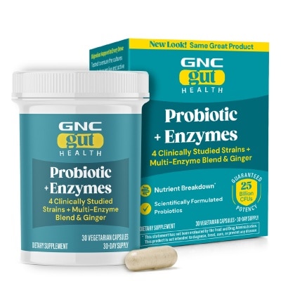 GNC Gut Health Probiotic Plus Enzymes 25B CFU Vegetarian Capsule 30s