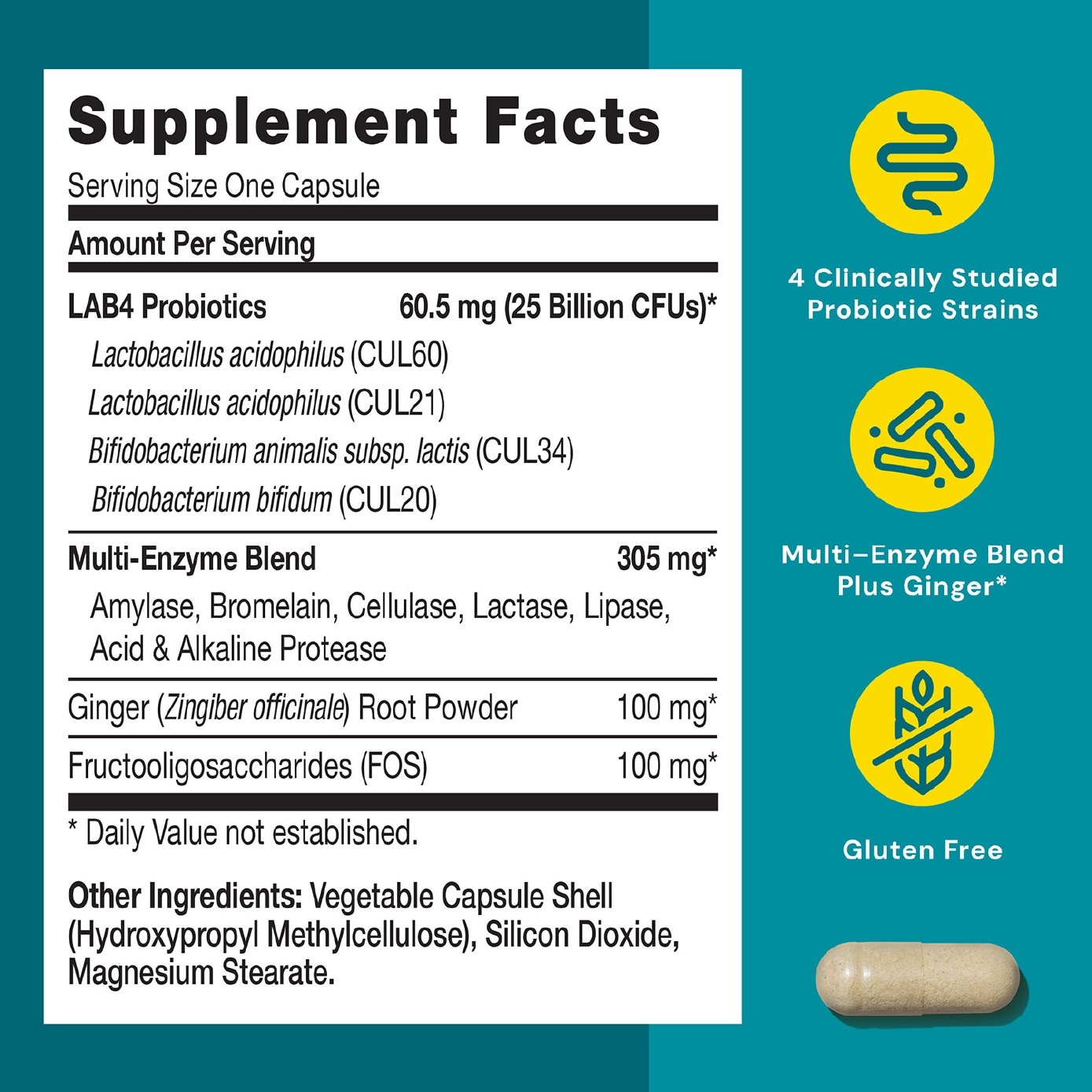 Gut Health Probiotic Plus Enzymes 25B CFU Vegetarian Capsule 30s