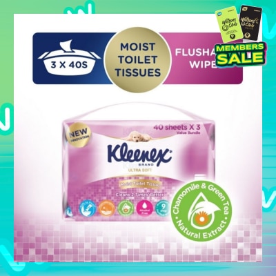 KLEENEX Ultra Soft Wet Toilet Tissues Flushable Wipes 40s x 3pack