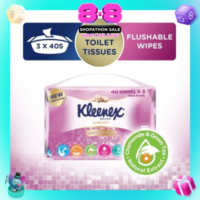 KLEENEX - Ultra Soft Wet Toilet Tissues Flushable Wipes 40s x 3pack