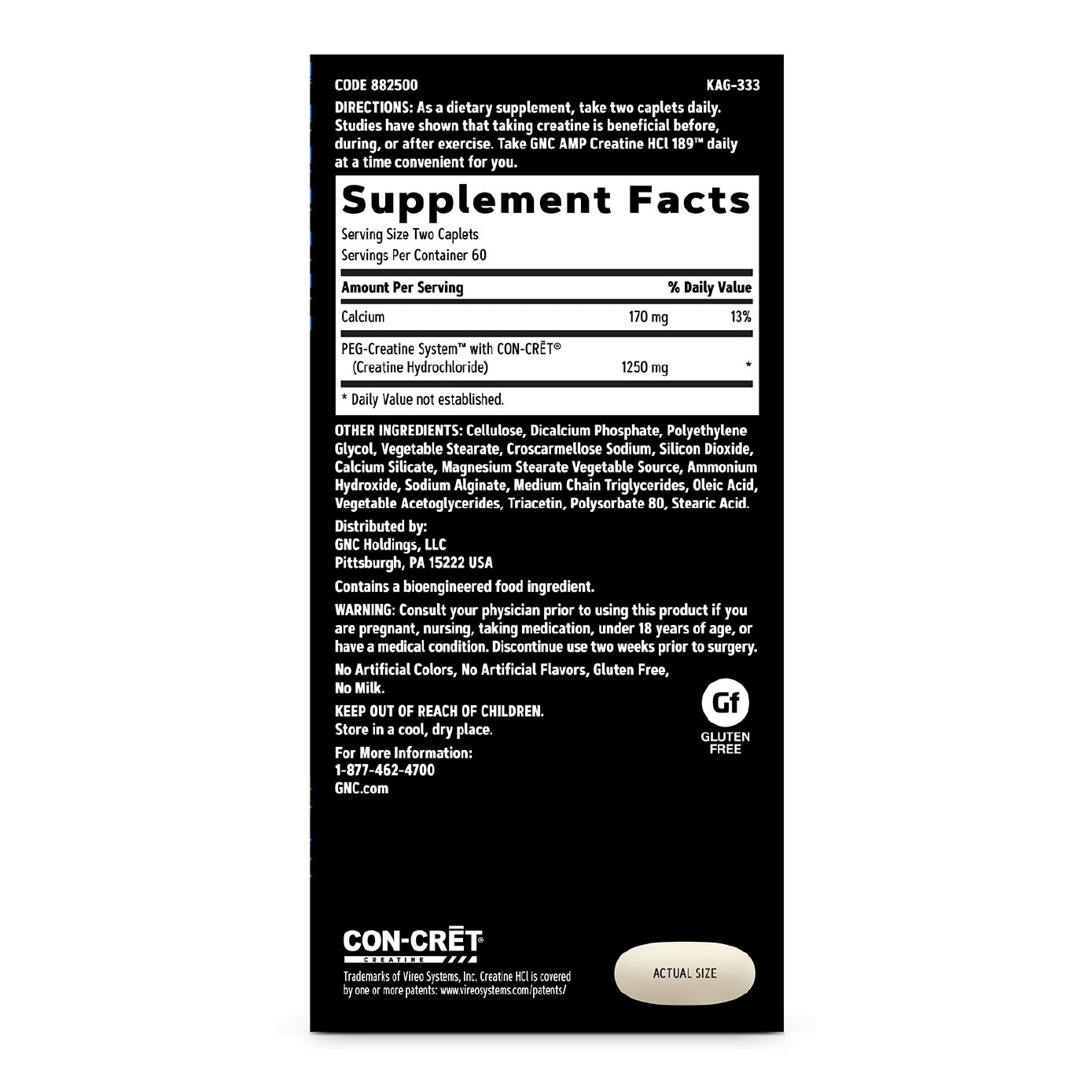 AMP Creatine HCl 189 1250mg Caplet 120s