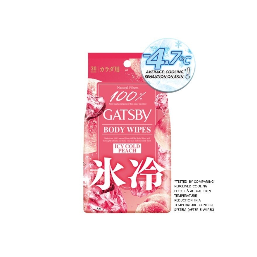 Icy Cold Body Wipes Paper Freeze Peach Scent (Removes Sweat & Body Odour) 30s