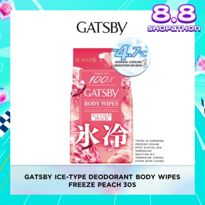 GATSBY Icy Cold Body Wipes Paper Freeze Peach Scent (Removes Sweat & Body Odour) 30s