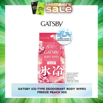 GATSBY - Icy Cold Body Wipes Paper Freeze Peach Scent (Removes Sweat & Body Odour) 30s