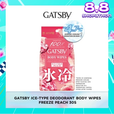 GATSBY Icy Cold Body Wipes Paper Freeze Peach Scent (Removes Sweat & Body Odour) 30s