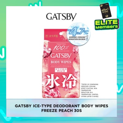 GATSBY Icy Cold Body Wipes Paper Freeze Peach Scent (Removes Sweat & Body Odour) 30s