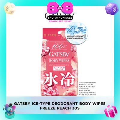 GATSBY - Icy Cold Body Wipes Paper Freeze Peach Scent (Removes Sweat & Body Odour) 30s