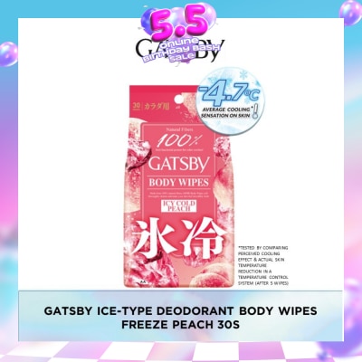 GATSBY - Icy Cold Body Wipes Paper Freeze Peach Scent (Removes Sweat & Body Odour) 30s