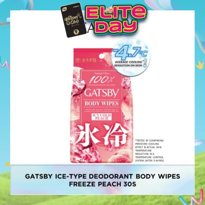GATSBY - Icy Cold Body Wipes Paper Freeze Peach Scent (Removes Sweat & Body Odour) 30s