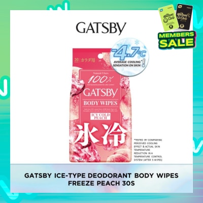 GATSBY Icy Cold Body Wipes Paper Freeze Peach Scent (Removes Sweat & Body Odour) 30s
