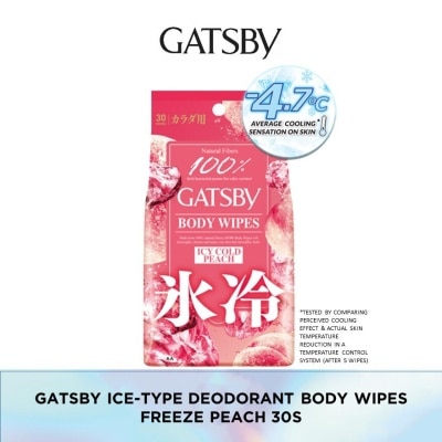 GATSBY Icy Cold Body Wipes Paper Freeze Peach Scent (Removes Sweat & Body Odour) 30s