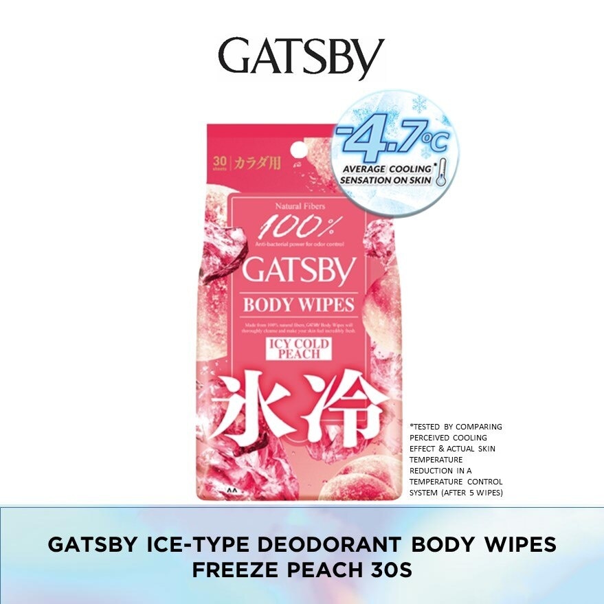 Icy Cold Body Wipes Paper Freeze Peach Scent (Removes Sweat & Body Odour) 30s