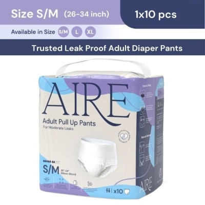 AIRE Adult Pull Up Pants S/M (Super Cottony Soft, Extra Absorbent, Leak Free & Rash Free) 10s