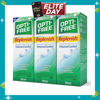 OPTI FREE Replenish Enhanced Comfort Sterile Multipurpose Disinfecting Solution Packset (For Silicone Hydrogel & Soft Contact Lens) 300ml x 3s image