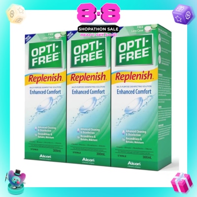 OPTI FREE - Replenish Enhanced Comfort Sterile Multipurpose Disinfecting Solution Packset (For Silicone Hydrogel & Soft Contact Lens) 300ml x 3s