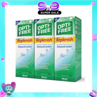 OPTI FREE - Replenish Enhanced Comfort Sterile Multipurpose Disinfecting Solution Packset (For Silicone Hydrogel & Soft Contact Lens) 300ml x 3s image