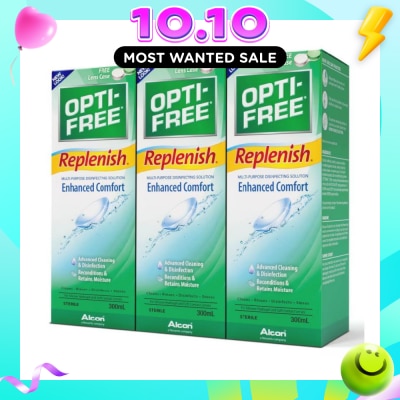 OPTI FREE Replenish Enhanced Comfort Sterile Multipurpose Disinfecting Solution Packset (For Silicone Hydrogel & Soft Contact Lens) 300ml x 3s image
