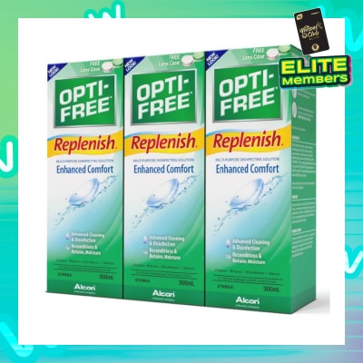 OPTI FREE Replenish Enhanced Comfort Sterile Multipurpose Disinfecting Solution Packset (For Silicone Hydrogel & Soft Contact Lens) 300ml x 3s
