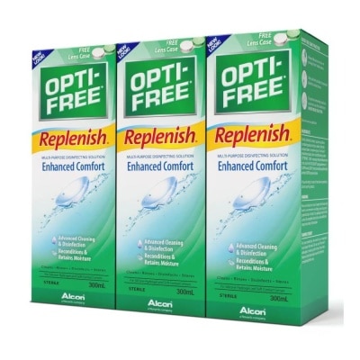 OPTI FREE Replenish Enhanced Comfort Sterile Multipurpose Disinfecting Solution Packset (For Silicone Hydrogel & Soft Contact Lens) 300ml x 3s