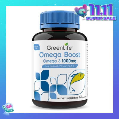 GREENLIFE Omega Boost 1000mg Fish Oil Enriched With Vitamin D3 & E Dietary Supplement Softgel (To Support Cardiovascular Wellness, Brain, Nervous System Function, Eyes, Vision, Skin Integrity, Immune & Musculoskeletal Wellbeing) 120s