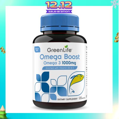 GREENLIFE Omega Boost 1000mg Fish Oil Enriched With Vitamin D3 & E Dietary Supplement Softgel (To Support Cardiovascular Wellness, Brain, Nervous System Function, Eyes, Vision, Skin Integrity, Immune & Musculoskeletal Wellbeing) 120s