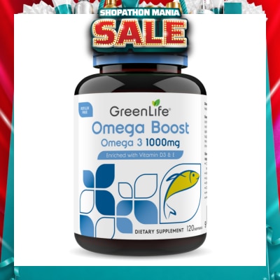 GREENLIFE - Omega Boost 1000mg Fish Oil Enriched With Vitamin D3 & E Dietary Supplement Softgel (To Support Cardiovascular Wellness, Brain, Nervous System Function, Eyes, Vision, Skin Integrity, Immune & Musculoskeletal Wellbeing) 120s