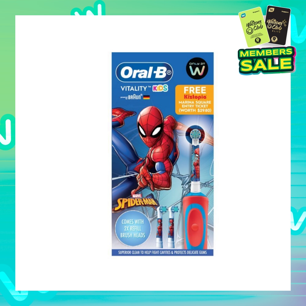 Vitality Kids Spider Man Electric Toothbrush & 2 Refill Brush Heads (Free Kiztopia Voucher) 1s