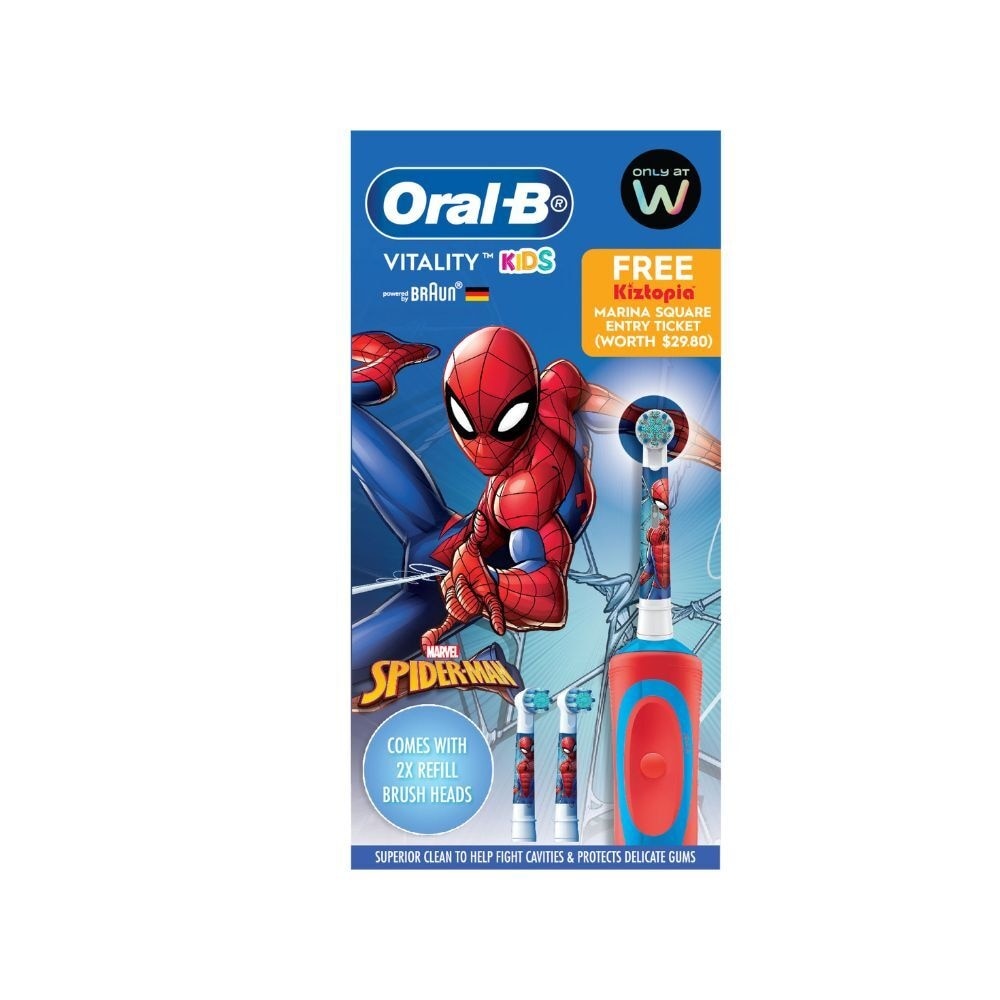 Vitality Kids Spider Man Electric Toothbrush & 2 Refill Brush Heads (Free Kiztopia Voucher) 1s