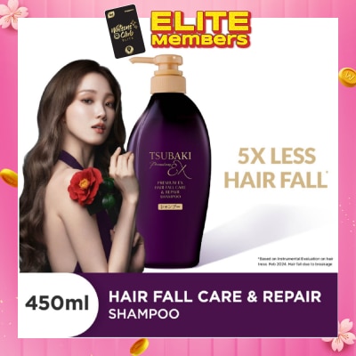 TSUBAKI [CNY] Premium EX Hair Fall Care & Repair Shampoo (5x Less Hair Fall, Hydrate Scalp & Repair Hair For Thicker & Fuller) 450ml