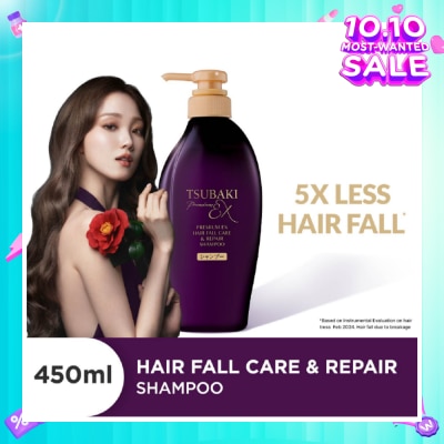 TSUBAKI Premium EX Hair Fall Care & Repair Shampoo (5x Less Hair Fall, Hydrate Scalp & Repair Hair For Thicker & Fuller) 450ml