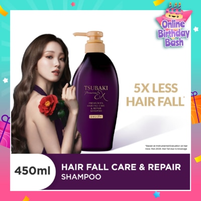 TSUBAKI Premium EX Hair Fall Care & Repair Shampoo (5x Less Hair Fall, Hydrate Scalp & Repair Hair For Thicker & Fuller) 450ml