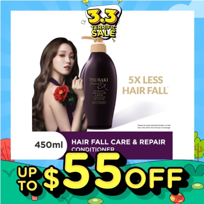 TSUBAKI Premium EX Hair Fall Care & Repair Conditioner Treatment (5x Less Hair Fall, Hydrate Scalp & Repair Hair For Thicker & Fuller) 450ml