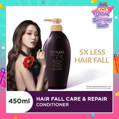 TSUBAKI Premium EX Hair Fall Care & Repair Conditioner Treatment (5x Less Hair Fall, Hydrate Scalp & Repair Hair For Thicker & Fuller) 450ml