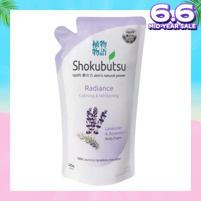 SHOKUBUTSU Radiance Body Foam Refill Calming & Whitening (With Lavender & Rosemary Extracts) 600ml